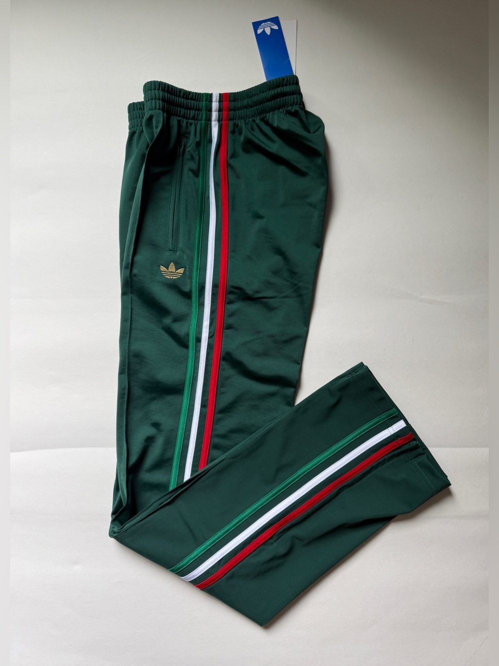adidas Women’s Classic Firebird Track Pants Dark Green w/Italy Stripes KC6558 - Picture 5 of 12